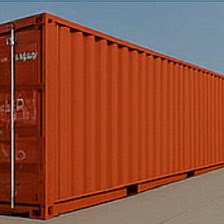 Container dry 40 pes laranja visto de lado em patio