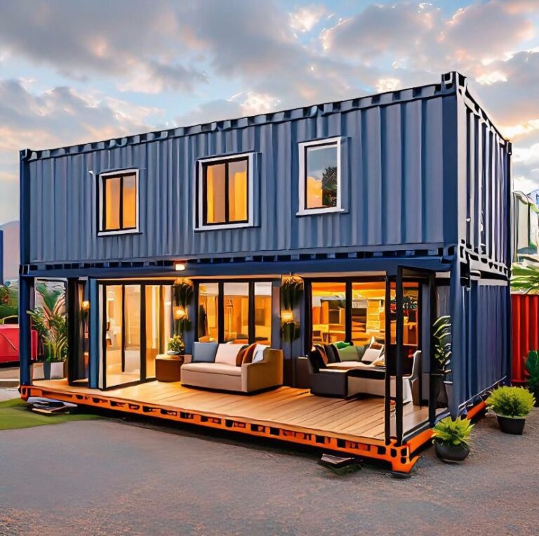Renderizacao 3D de casa container high cube 40 pes com deck